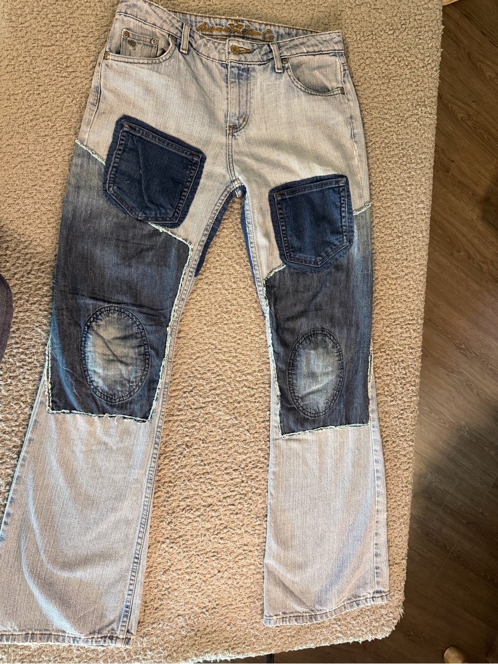 Arizona Jean Company Two-Tone Light and Dark Blue Patchwork Boot Cut Jeans